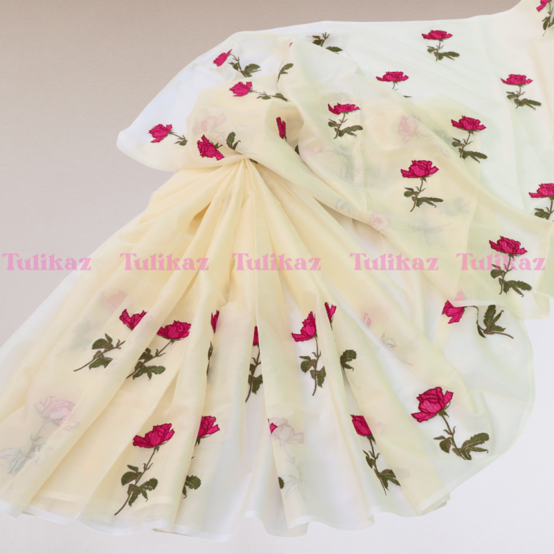 Rani Golap (Elegant Rose Embroidered Tangail Silk Saree) - Image 3