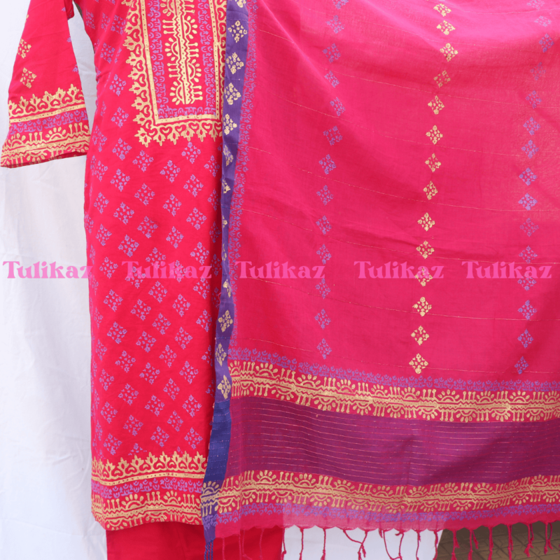 Lilaboti (Elegant Pink & Purple Block Print Cotton 3-Piece) - Image 3