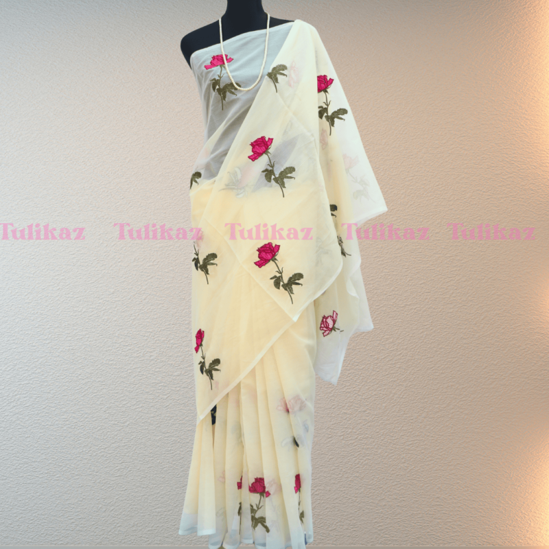 Rani Golap (Elegant Rose Embroidered Tangail Silk Saree) - Image 7