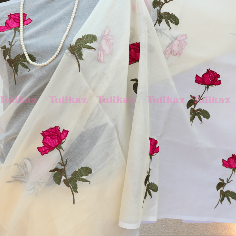 Rani Golap (Elegant Rose Embroidered Tangail Silk Saree) - Image 8