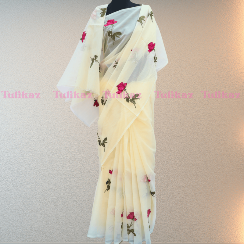 Rani Golap (Elegant Rose Embroidered Tangail Silk Saree) - Image 5
