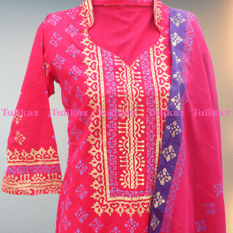 Lilaboti (Elegant Pink & Purple Block Print Cotton 3-Piece) - Image 2