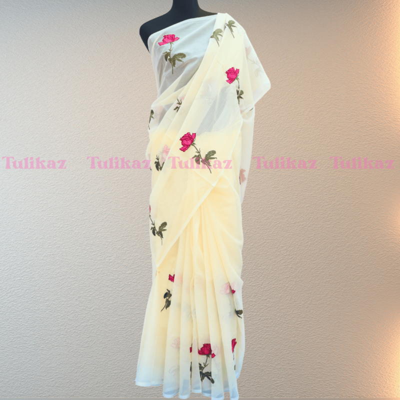 Rani Golap (Elegant Rose Embroidered Tangail Silk Saree) - Image 6
